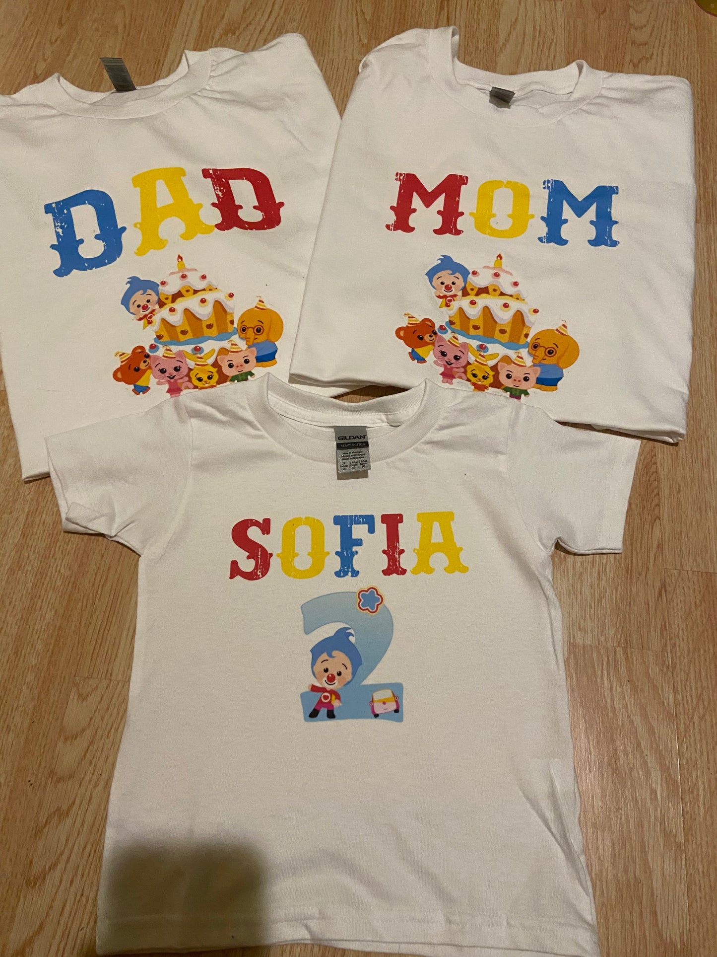 Plim Plim clown birthday t shirt with name and age
